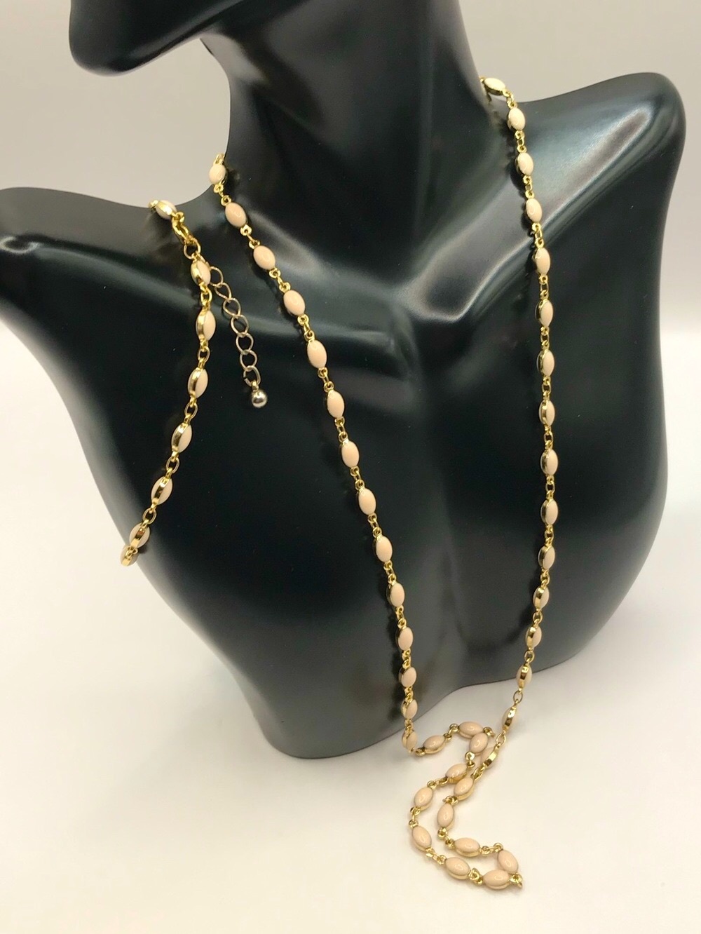 Gold-Tone Chain with Soft Pink Enamel Necklace & Bracelet Set